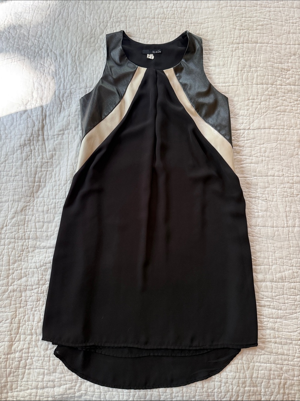 Ro & De Black Shift Dress with Cream Panels